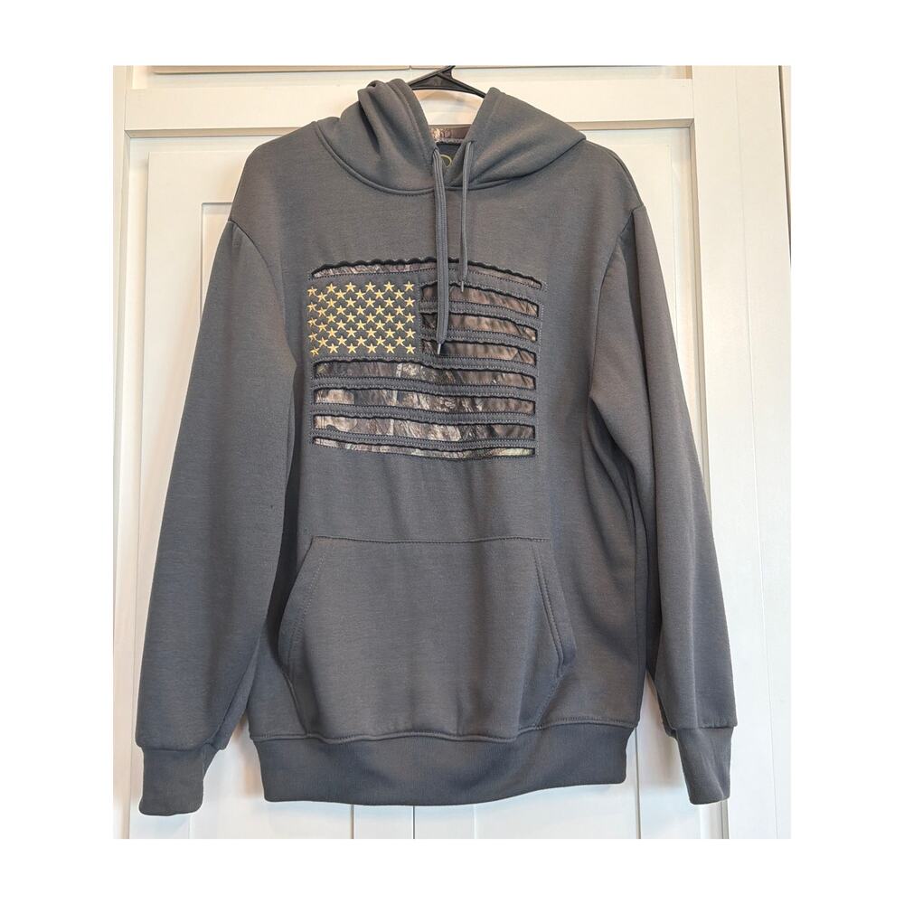 Mossy Oak Gray and Camo American Flag Hoodie MED